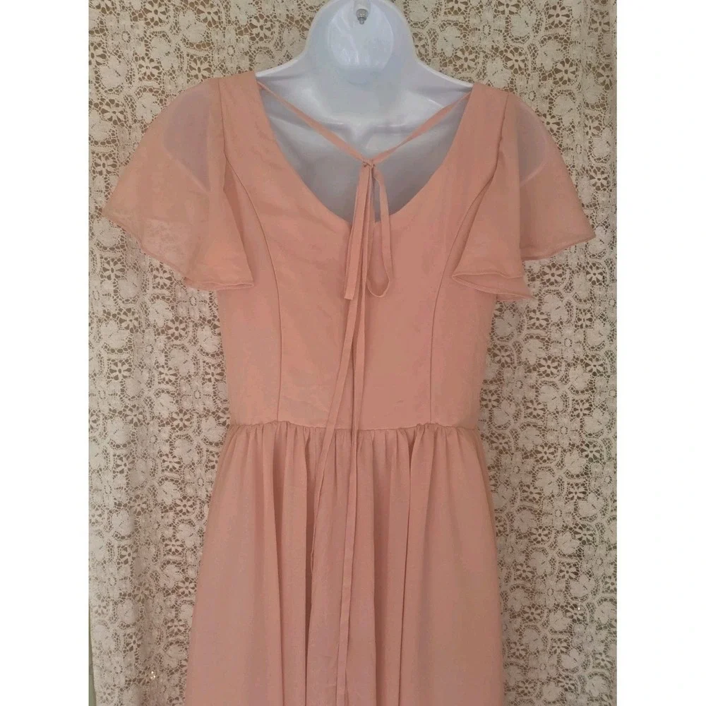 Dusty Pink Chiffon Maxi Dress Girl 18 Flutter Sleeve Zip Tie Lined Angelcore NWT
